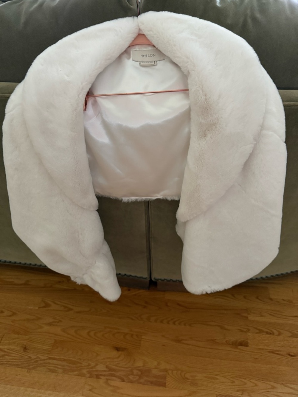 BHLDN Plush Faux Fur Shawl Collar Jacket in white